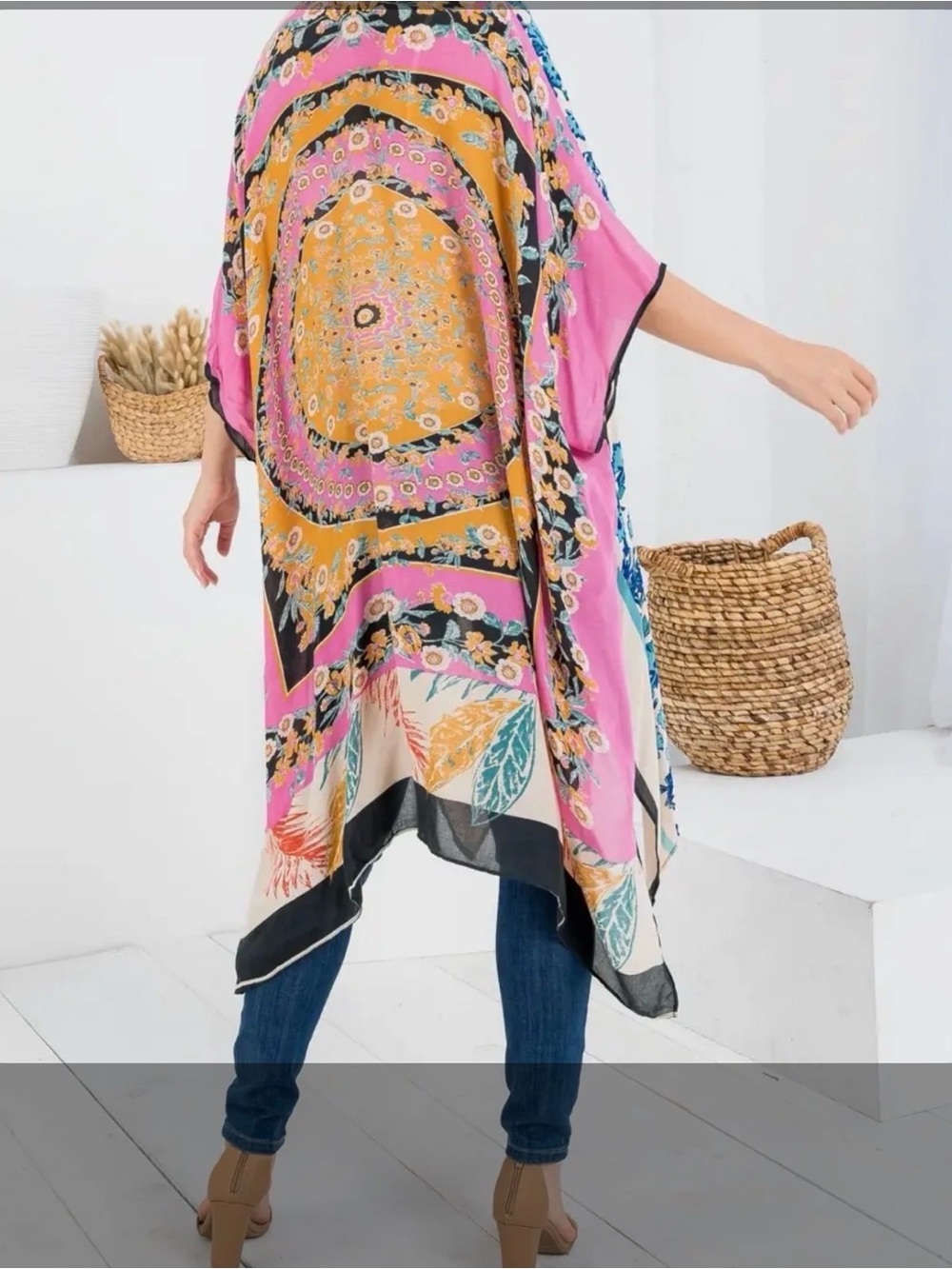 Women’s Floral Print Pink and Gold kimono Cover-Up